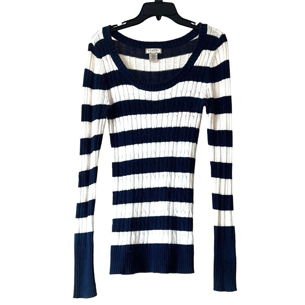 Arizona Jean Company Navy blue and Cream Striped knit y2k Sweater